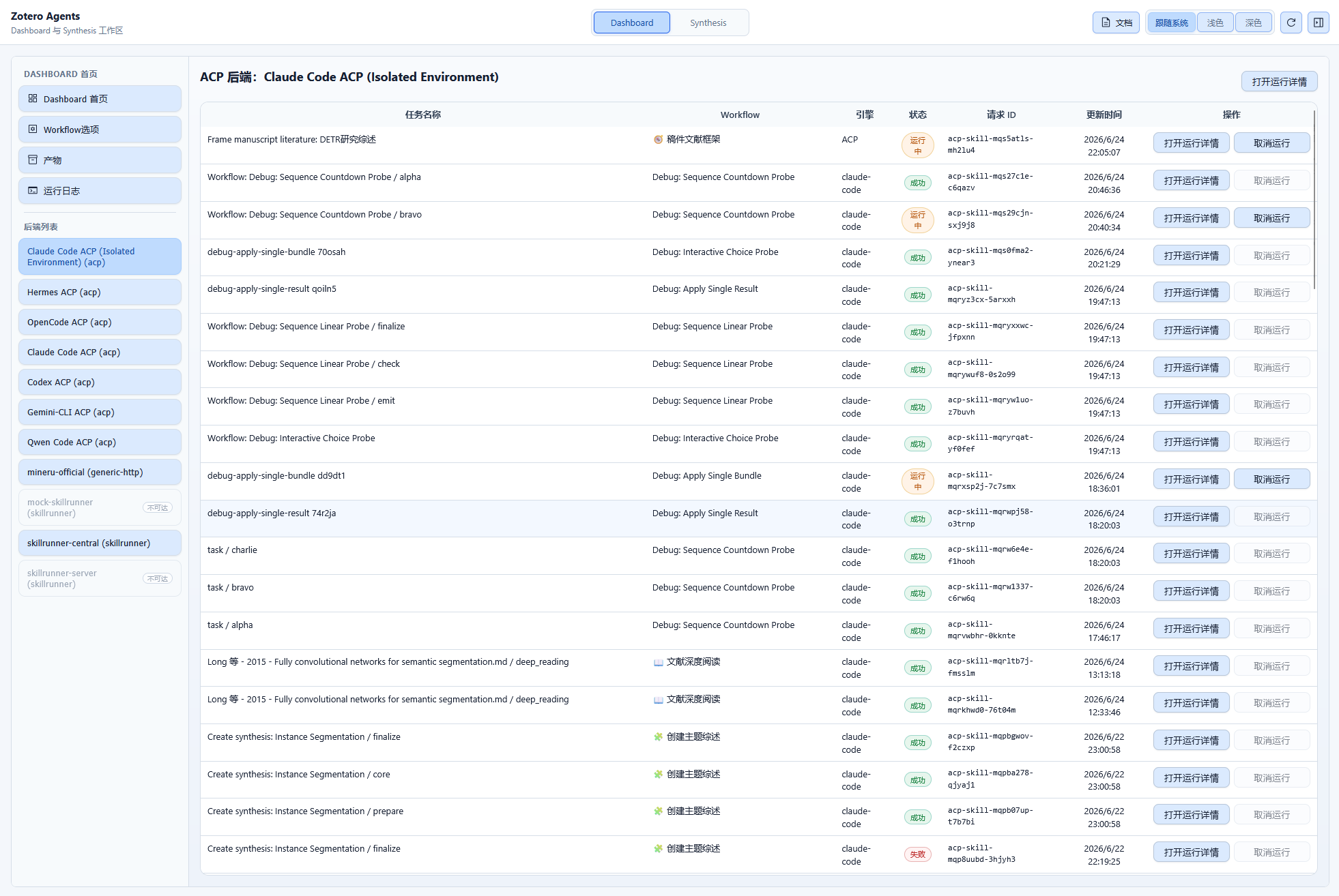 Lista de tareas del backend ACP en el Dashboard